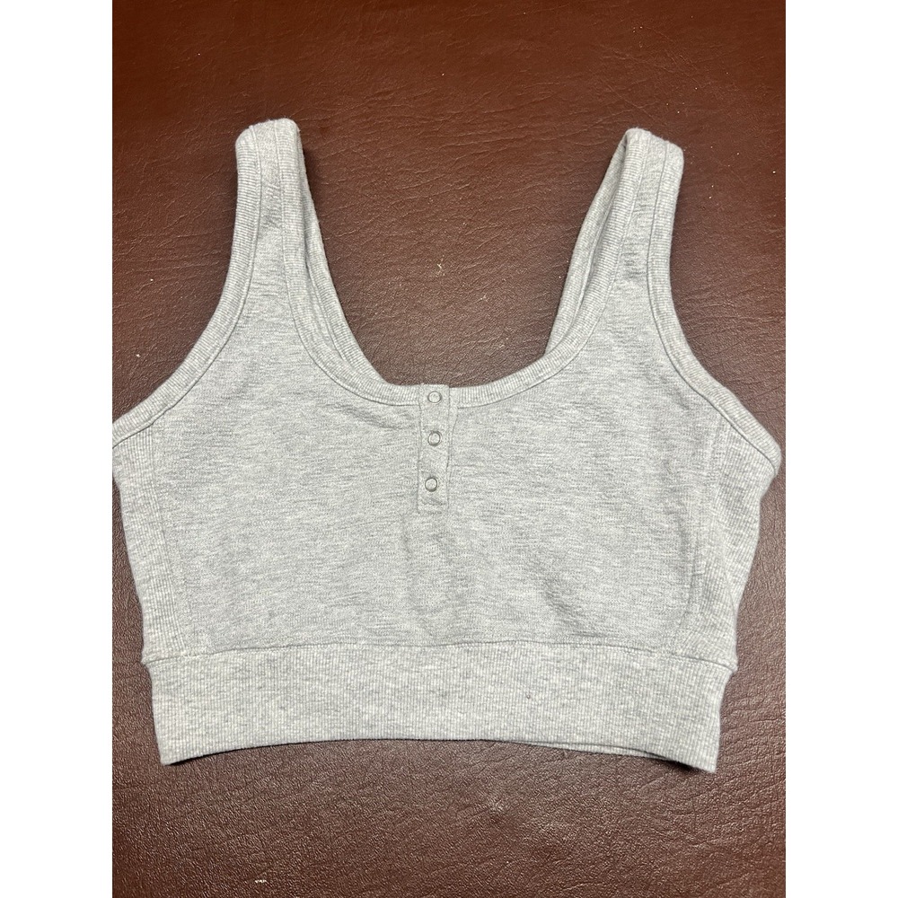 Aerie Women Faux Button Design Sleeveless Crop Tank Top AW5 Grey XS